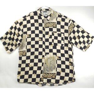 Ringo Sport Shirt Men XL Black Beige Check Short Sleeve Cotton Classic Button-Up